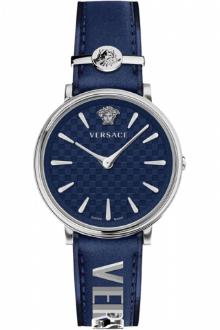 Versace Uhr Uhren Damenuhr VE8104222 V CIRCLE Leder schwarz silber