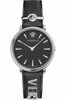 Versace Uhr Uhren Damenuhr VE8104122 V CIRCLE Leder schwarz silber
